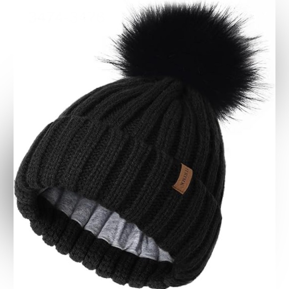 furtalk Other - FURTALK Kids Winter Knitted Pom Beanie Bobble Hat Cotton Lined Faux Fur Ball